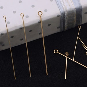 14K Gold Filled Eye Pins Headpins, Gold Filled Eye Pins for Jewelry Making Supplies, Gold Filled Needles, Wire Thick 0.41-0.64mm 22-26Gauge