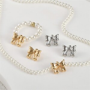 18K Gold Plated Bow Beads, Bowknot Bead, Ribbon Bracelet, Butterfly Knot Jewelry, Bowtie Bead, Dainty Bead, Bracelet Spacer 9.7*11.8mm