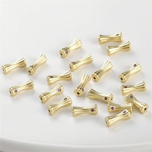 14K Gold Plated CZ Corrugated Tube Bead, Bone Beads,Cylinder Tube Bead,Long Tube Bead,Stripe Bead,Boho Bead, Bracelet Spacer,Statement Bead