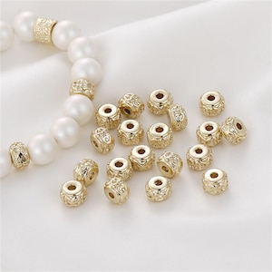14K Gold Plated Pony Beads, Flat Round Bead, Wheel Bead, Spiral Bead, Boho Bead, Bracelet Spacer, Textured Bead, Festive Bead, Vintage Bead
