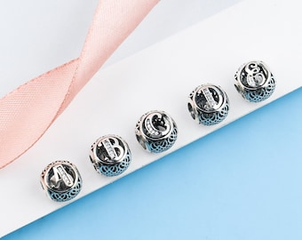 Sterling Silver Letter Beads, Sterling Silver Alphabet Round Beads, s925 Silver Letter Beads, Round Beads, Bracelet Beads, Spacer Beads