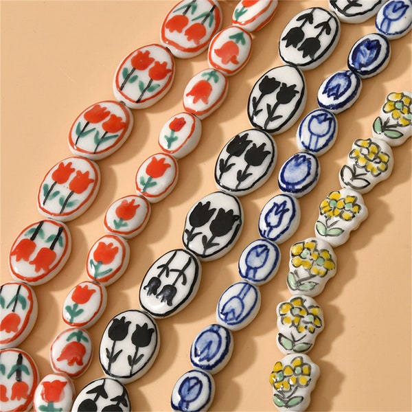 Porcelain Flower Beads, Ceramic Daisy Bead, Double Flower Ceramic Bead, Bracelet Beads, Floral Ceramic Porcelain Beads For Jewelry 13*17mm