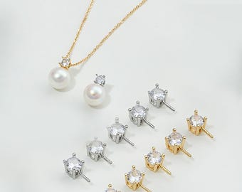 14K Gold Plated Pendant Setting, Round Bead Charm Pendant Bails For Supplies,Screw Eye Pins,Screw Peg Drop,Eye Pin,Half Drilled Pearl Mounts
