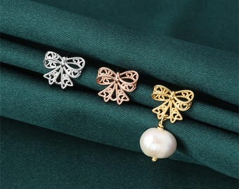 Sterling Silver Hollow Bowknot Earring Post with Loop, S925 Silver Ribbon Earring Stud, Butterfly Knot Ear Stud, Bowtie Ear Post,Bow Earring