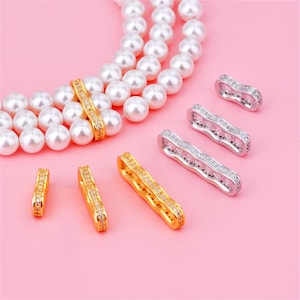 Sterling Silver CZ Rectangle Beads, 2/ 3 Holes Bar Bead, CZ Zircon Rectangular Bead, Geometric Bead, Pearl Bar Bead, Bracelet Spacer