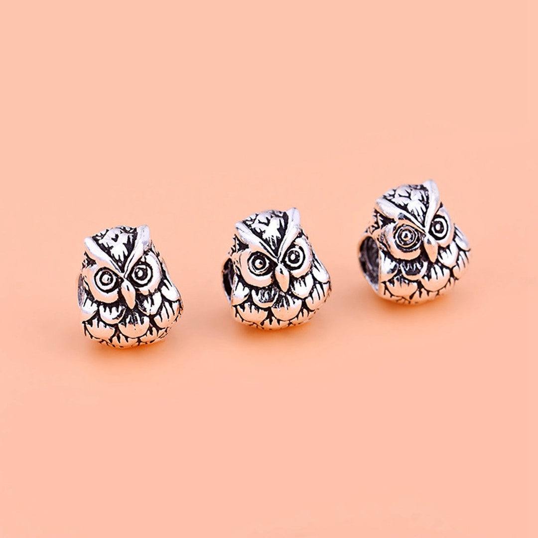 Sterling Silver Night Owl Beads, Bird Bead, Owl Bead, Animal Bead, Forest Bead, Bracelet Spacer