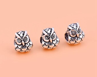 Lot De 10 Perles Hibou 3D – Argent Tibétain Argenté – 16x8 Mm – Neuf