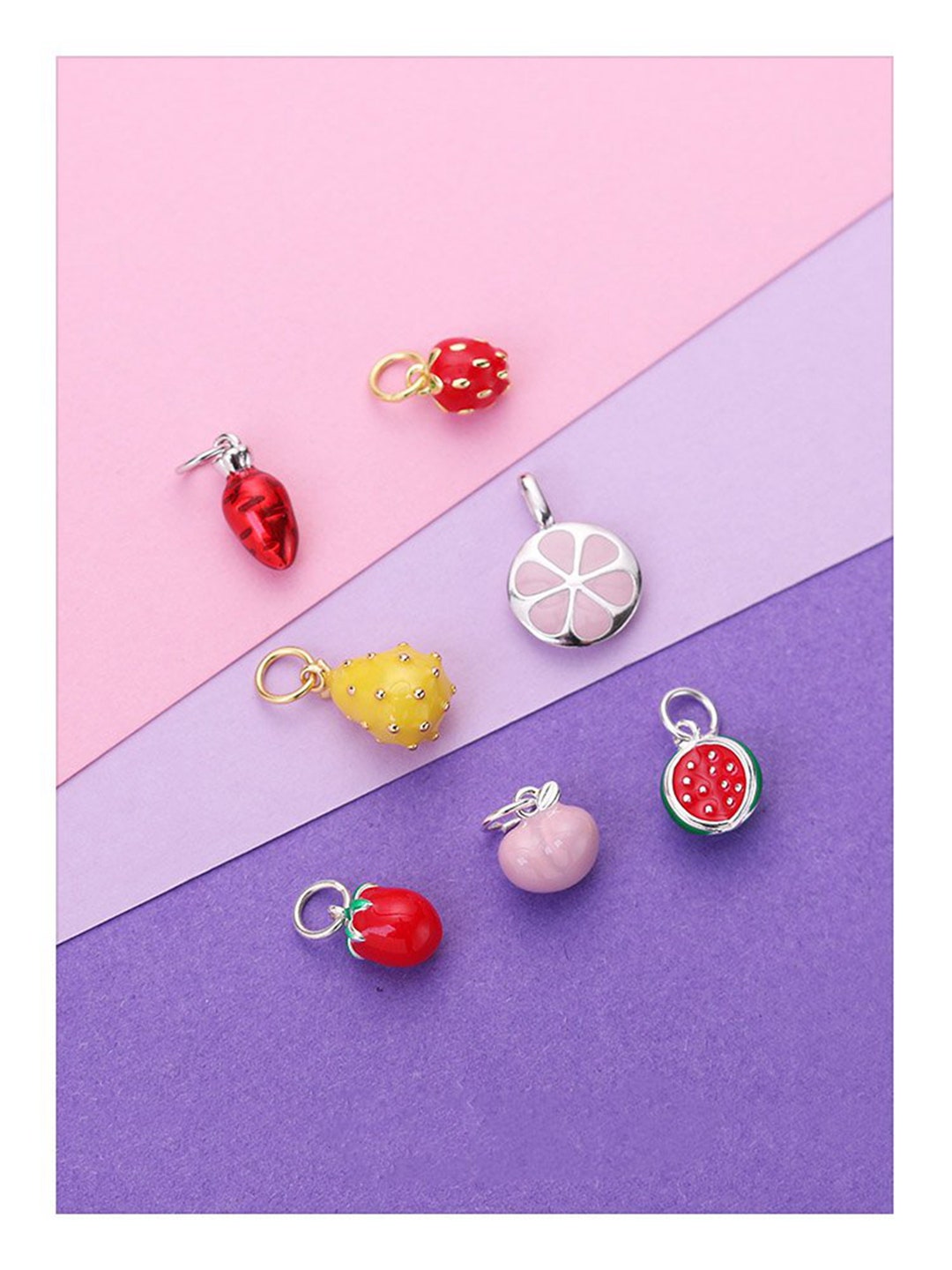 Sterling Silver Fruit Charm, S925 Silver Fruit Charm for Necklace