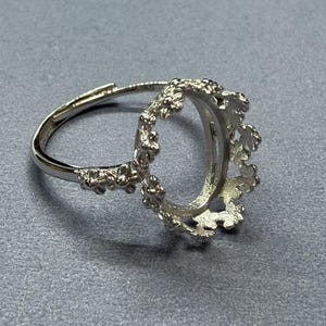 Sterling Silver Flower Ring Setting, s925 Silver Oval Bezel Cup Setting, Sterling Silver Ring Blanks, Adjustable Ring Blanks 10*14mm