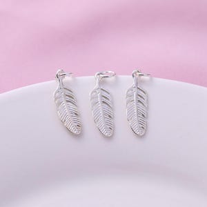 Sterling Silver Feather Charm, s925 Silver Charm For Jewelry Making Supplies, Bracelet Charm, Earring Charm, Feather Charm