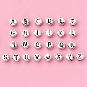 Sterling Silver Letter Beads, Sterling Silver Alphabet Beads 2 Sides, s925 Silver Letter Beads, Alphabet Spacer Beads 4.7mm  6.8mm