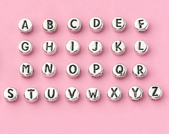 Sterling Silver Letter Beads, Sterling Silver Alphabet Beads 2 Sides, s925 Silver Letter Beads, Alphabet Spacer Beads 4.7mm  6.8mm