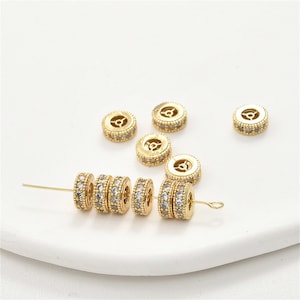 14K Gold Plated CZ Pony Beads, Wheel Bead, Flat Round Bead, Tire Bead, Tribal Bead, Bracelet Spacer, Doughnut Bead, Ring Bead 7mm