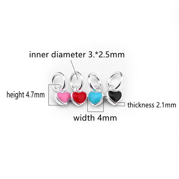 Sterling Silver Heart Charm, S925 Silver Love Heart Charms Enamel Charms  for Jewelry Making Supplies, Bracelet Charm, Earring Charm 