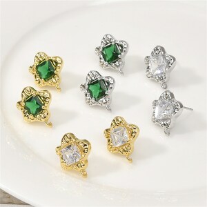 18K Gold Plated CZ Zircon Flower Earring Post w/ Open Loop, Floral Ear Post, Blossom Ear Stud, Delicate Ear Post, Women Post Earrings