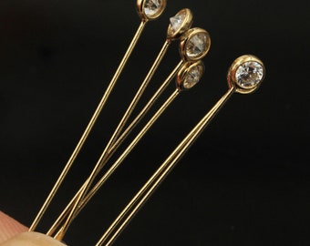 14K Gold Filled Eye Pins Headpins w/ CZ Zircon, Gold Filled Eye Pins for Jewelry Making Supplies, Gold Filled Needles,Wire Thick 0.4mm 26Ga