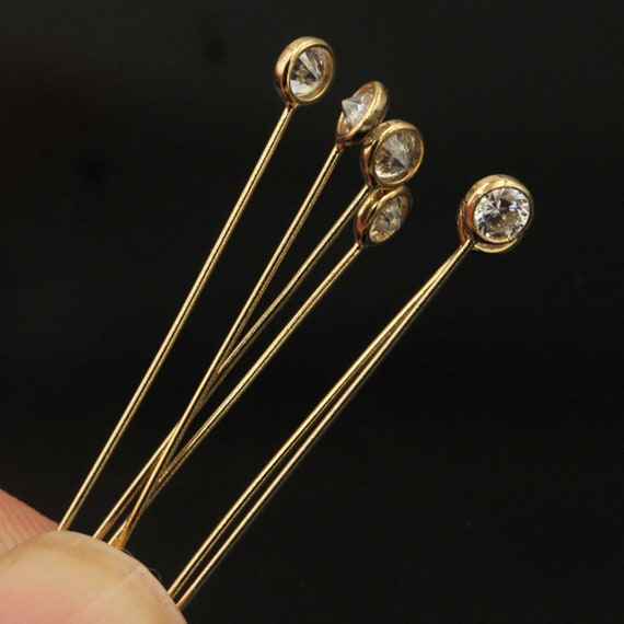 14K Gold Filled Eye Pins Headpins W/ CZ Zircon, Gold Filled Eye Pins for Jewelry  Making Supplies, Gold Filled Needles,wire Thick 0.4mm 26ga 