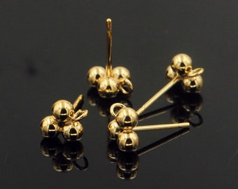 14K Gold Filled Three Ball Earring Posts w/ Open Loop, Ball Post Earrings, Soldered Ball Post Earrings, Stud Earrings, Earring Components