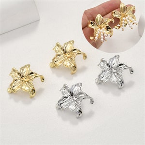 14K Gold Plated Flower Earring Post w/ Loop, Floral Ear Post, Blossom Ear Stud, Delicate Ear Post, Women Post Earrings, Earring Component