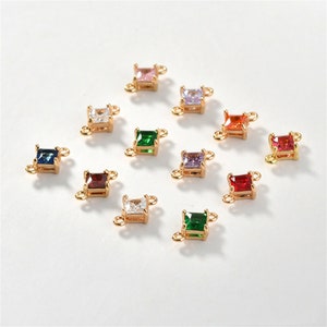Gold Plated CZ Rhombus Connector Charm, Birthstone Bracelet, Zirconia Necklace, Delicate Earring, Geometric Jewelry, Square Charm