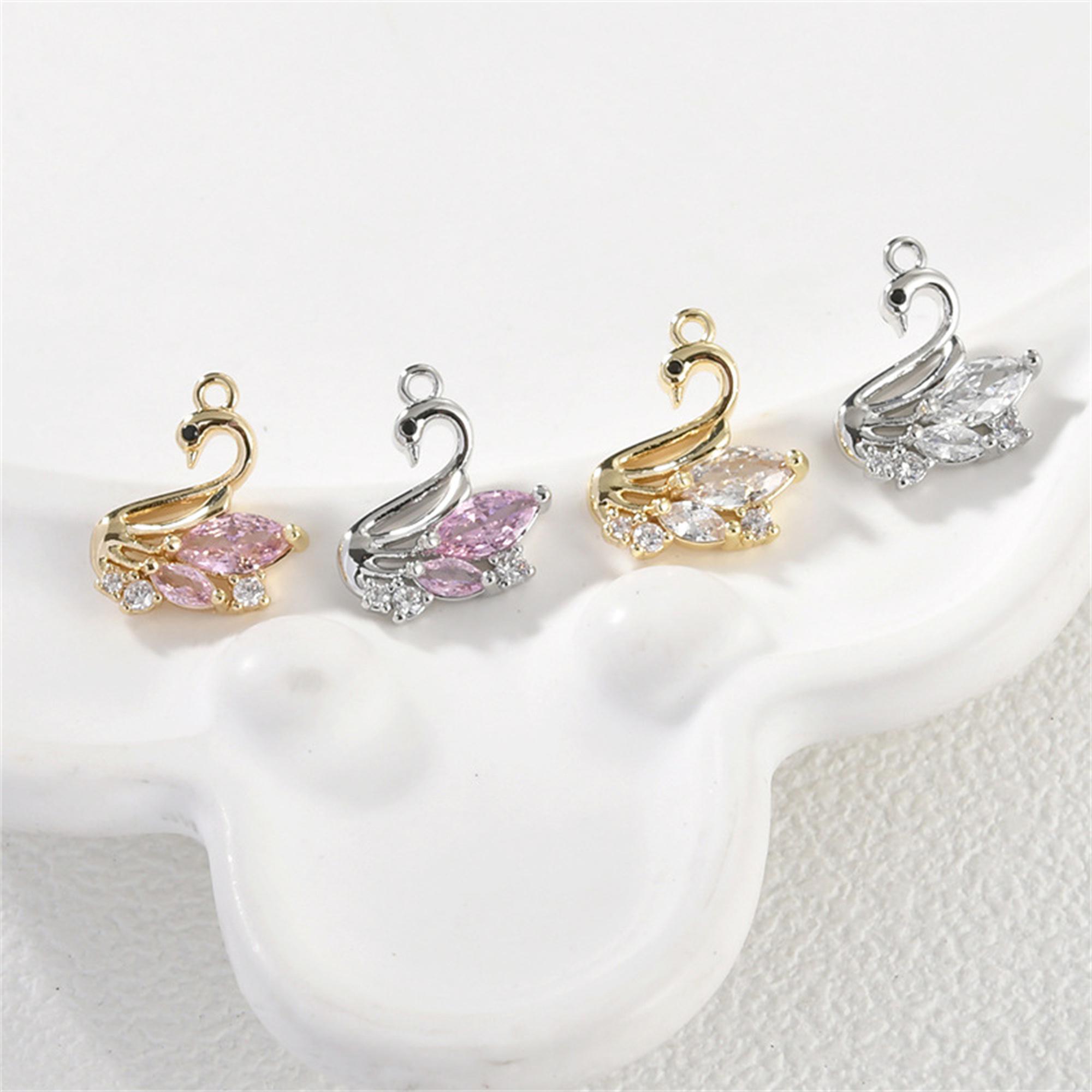 14K Gold Plated CZ Swan Charm Pendant, Animal Charm,  Bird Bracelet, Wildlife Necklace, Traditional Charm, Necklace Pendant 16.2*14.5mm