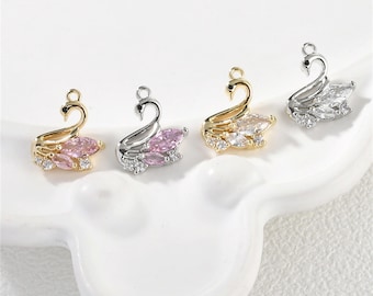 14K Gold Plated CZ Swan Charm Pendant, Animal Charm,  Bird Bracelet, Wildlife Necklace, Traditional Charm, Necklace Pendant 16.2*14.5mm