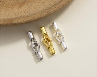 Sterling Silver Cord End Cap, s925 Silver Leather Cord End Cap, Cord End Cap with Hook Clasp, Cord End Cap Connector for Bracelet Necklace