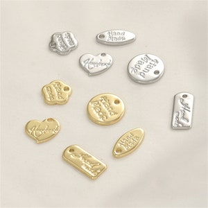 14K Gold Plated Handmade Heart Quality Tags, Gold Tone Oval Quality Tags, Round Extension Chain End, Flower Rectangle Chain Extender End