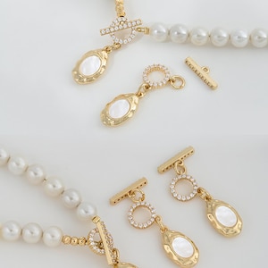 14K Gold Toggle Clasp with Teardrop Charm, Gold Tone Round Toggle, Toggle Clasps, CZ Pave Toggle Clasp For Jewelry Making, Bracelet Clasps
