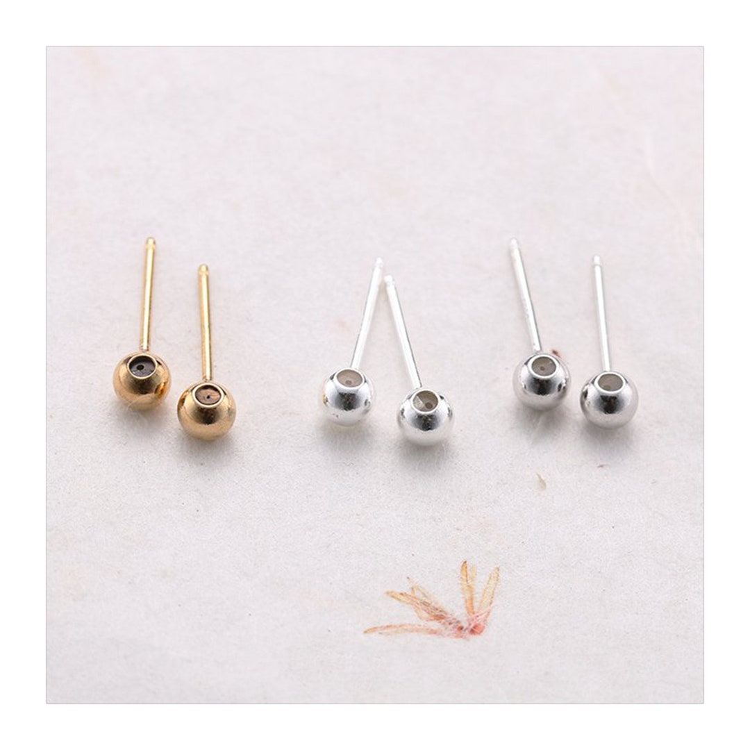 Sterling Silver Silicone Ear Posts, S925 Silver Ball Post Earring 3mm