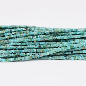 16" Natural Turquoise Square Bead, Flat Chip Bead, Geometric Bead, Nugget Bead, Bracelet Bead, Cubic Bead, Necklace Bead Full Strand 1.5mm