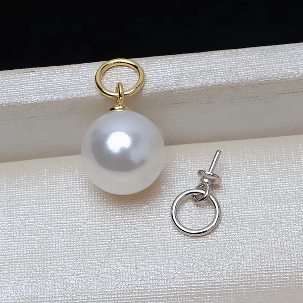 Sterling Silver Pendant Setting w/ Jump Ring, s925 Silver Pendant Setting For Jewelry Making Supplies, Half Drilled Pearl Mounts Flat Cap