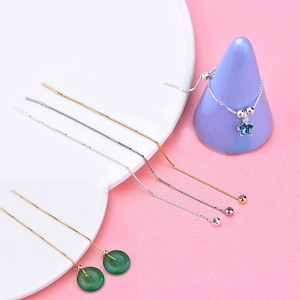 2pairs Sterling Silver Box Chain Ear Threaders with Balls, s925 Silver Earring Threader For Jewelry Making Supplies, Threader Earring 90mm