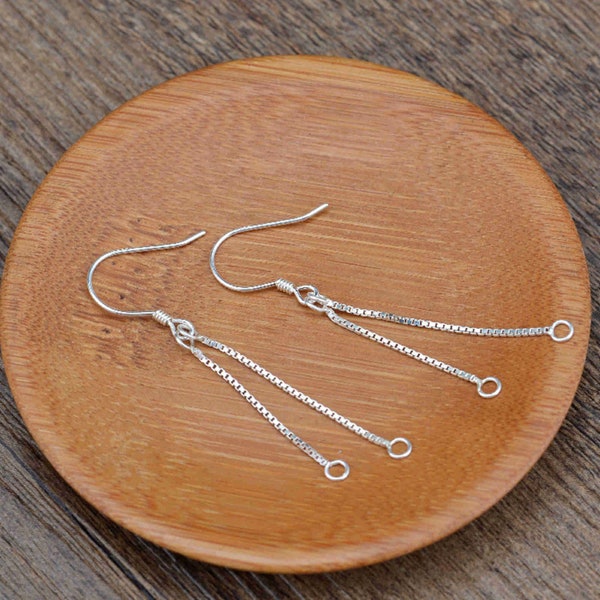 Sterling Silver Earring Hook with Cable Chain, s925 Silver Earring For Jewelry Making Supplies, Simple Earring with Chain