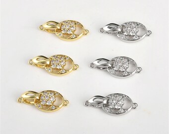 14K Gold Plated Hook and Eye Clasps, Gold Tone Hook Clasps, Hook and Eye Connector, Oval Flower Link Connector, Clasp Connector for Necklace