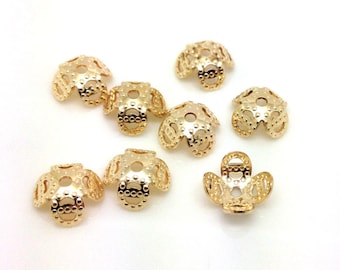 14K Gold Filled Bead Caps, Gold Filled Beads Cap For Jewelry Making Supplies, Bracelet Beads Cap,  Flower Bead Caps 6mm 7mm 8mm