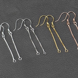 Sterling Silver Earring Hook with Box Chain, s925 Silver Earring For Jewelry Making Supplies, Simple Earring with Chain