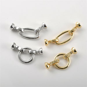 18K Gold Plated Pearl Clasp with Cord End Cap, Gold Tone Pearl Clasp with Round Circle/ Oval Connector for Pearl Bracelet Necklace