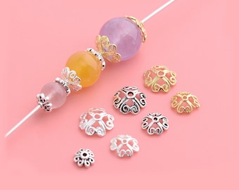 Casquettes de perles en argent sterling, casquette de perles d’argent s925 pour la fabrication de bijoux, casquette de perles de bracelet, casquettes de perles de fleur de trèfle 5mm 6mm 8mm