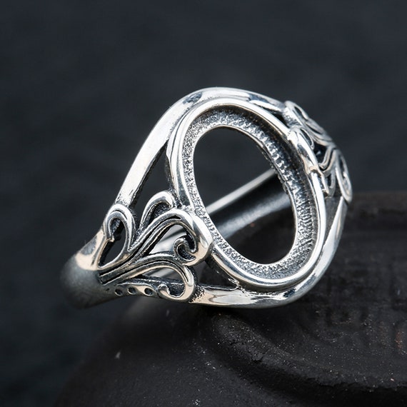 Sterling Silver Leaf Ring Setting S925 Silver Oval Bezel Cup