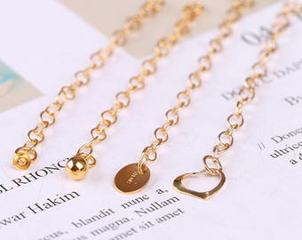 14K Gold Filled Chain Extensions, Gold Filled Cable Extender Chain For Bracelet w/ Drop Charm Jewelry Making Supplies, Heart Zircon Oval Tag
