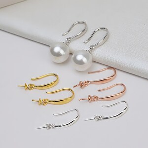 Sterling Silver Earring Settings, s925 Silver Earring Hooks, Ear Wire Hook, Simple Earring Hooks with Cup and Peg,Hafl Drilled Pearls Mounts