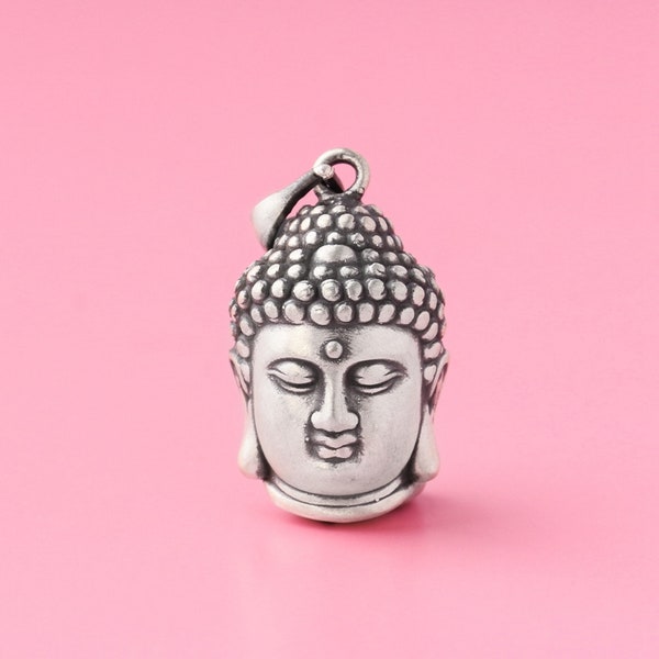 Sterling Silver Buddha Head Charm Pendant, Buddhist Bracelet, Statue Necklace, Amulet Earring, Religious Jewelry, Meditation Charm