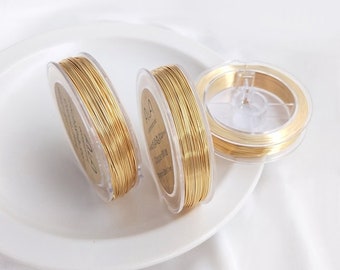 Fil souple plaqué or clair 14 carats, fils ronds, fil de cuivre, fils souples dorés pour la fabrication de bijoux 0,2 mm 0,3 mm 0,4 mm 0,5 mm 0,6 mm
