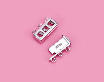 Sterling Silver Tube Clasp , 925 Silver Tube Clasp w/ 2 3 Strands, Silver Pearl Clasp, Push-in Clasp, Slide Lock Clasp, Bar Clasp,Tube Clasp