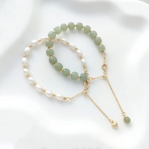 14K Gold Plated Brass Adjustable Pearl Bracelet Extension Chain, Gold Tone Extender Chain with Heart Pendant Tail Chain