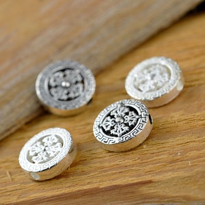 Sterling Silver Double Dorje Beads, Flat Round Bead, Cross Bead, Buddhist Bead, Tibetan Bead, Bracelet Spacer, Spiritual Bead, 13.6mm