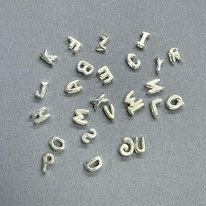 Sterling Silver Alphabet Beads, Letter Beads, Alphabet Slide Beads, Necklace Beads, Bracelet Bead, Alphabet Spacer Beads, Shiny Slider Beads