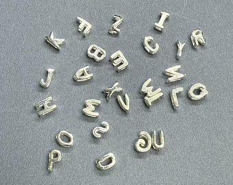 Sterling Silver Alphabet Slide Beads, Letter Beads, Alphabet Beads, Necklace Beads, Bracelet Bead, Alphabet Spacer Beads, Shiny Slider Beads