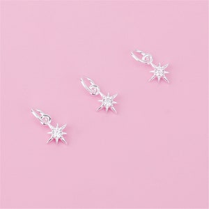 Pendentif sterling Silver CZ North Star Charm, bracelet Polaris, collier de nuit, boucle d’oreille cosmique, bijoux célestes, charme d’étoile directrice